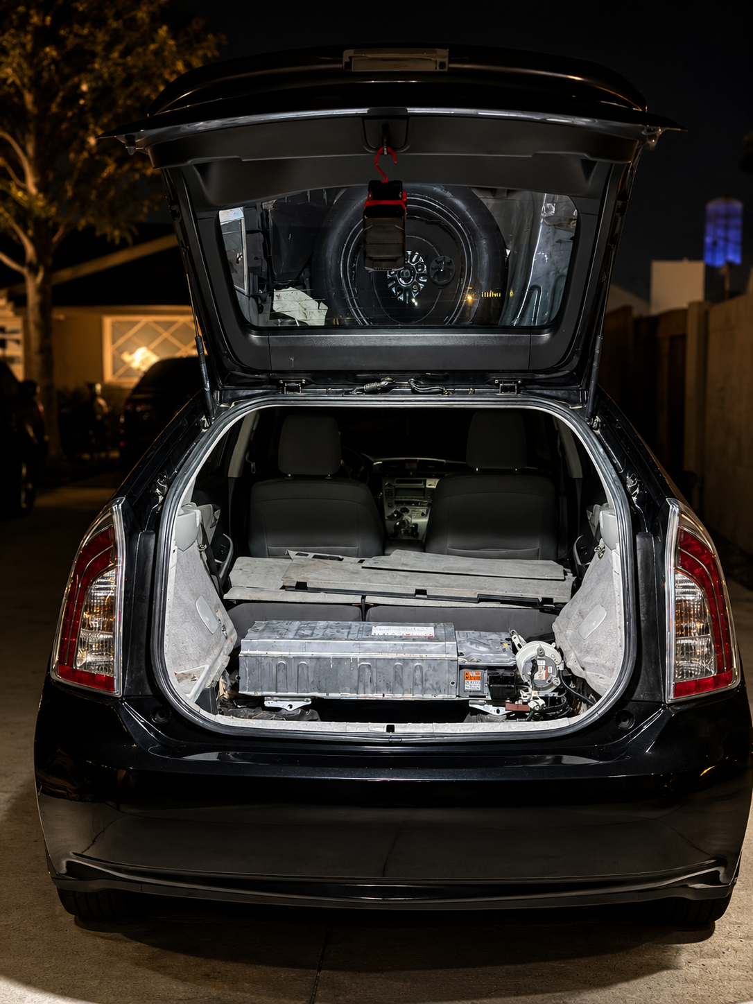 2015 Toyota Prius hybrid battery full replacement at night in Sylmar, California